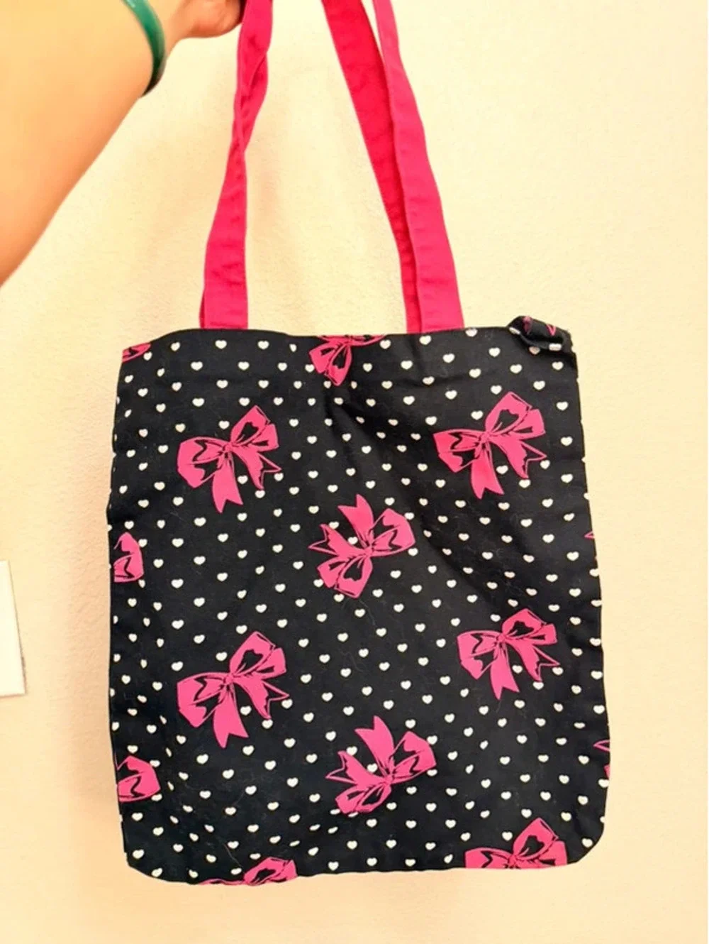Cute Polka Dot & Bow Canvas Tote